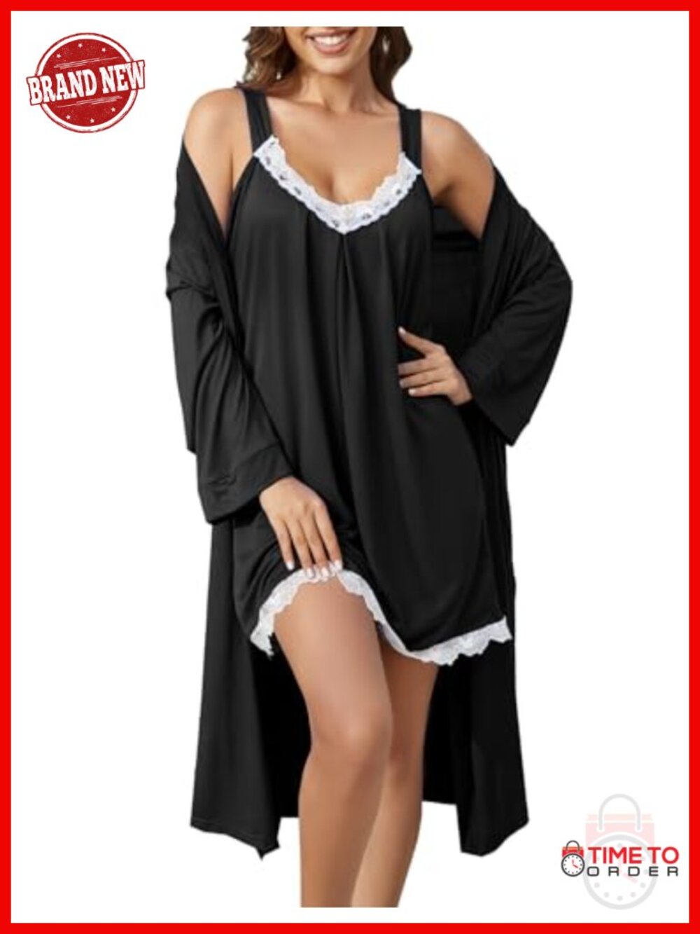 Women's Sexy Robe Set V-Neck Lace Cami & Housecoat Pajama Lounge